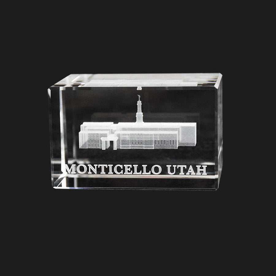 Monticello Utah Temple Laser Engraved Crystal Cube