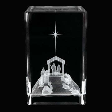 Nativity Scene Laser Engraved Crystal Cube - Shop Ringmasters