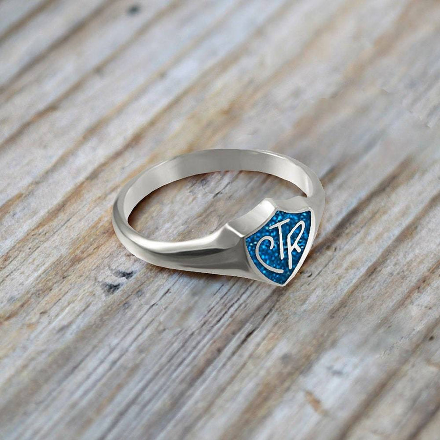 Sparkle Blue Classice regular size CTR ring Choose the Right sterling silver sparkle blue enamel perfect for latter-day saints - US 4
