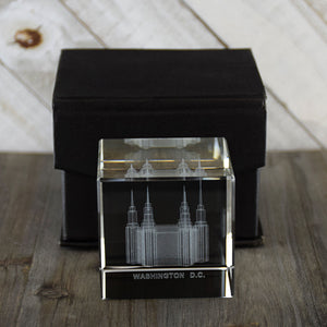 Washington DC Temple Laser Engraved Crystal Cube