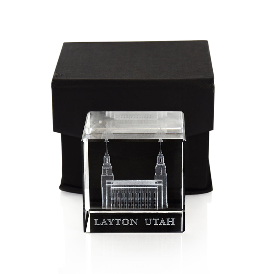 Ringmasters Layton Utah Temple Laser Engraved Crystal Cube