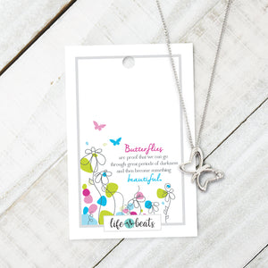 Dainty Butterfly Necklace - Silver finish with clear stones
