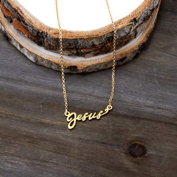 Jesus Script Gold Necklace