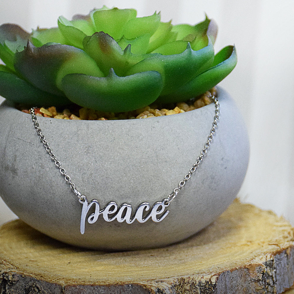 Peace Word Necklace - Silver Finish
