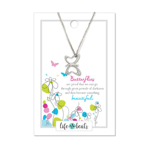 Dainty Butterfly Necklace - Silver finish with clear stones