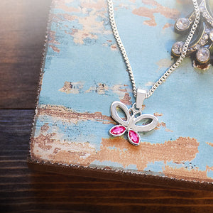 Brave Butterfly Necklace - Silver finish with pink stones
