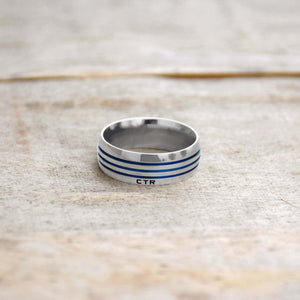 Azure Stripe CTR Men's Designer Ring - Stainless Steel