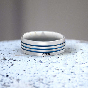 Azure Stripe CTR Men's Designer Ring - Stainless Steel