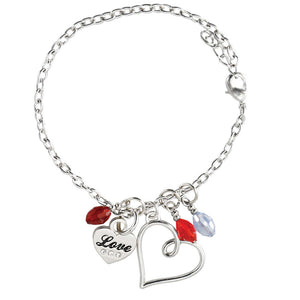 Birthstone Heart Charm Bracelet with rope chain