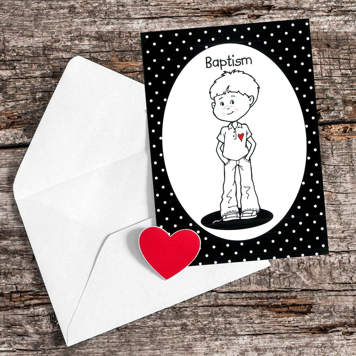 Black and White Baptism Boy Greeting Card