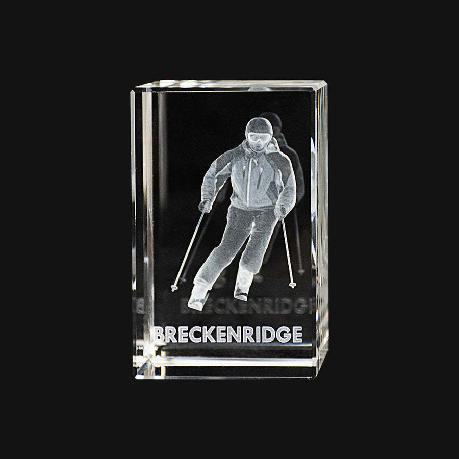 Breckenridge Skier Laser-Engraved Crystal Cube