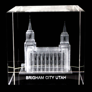 Brigham City Utah Temple Laser Engraved Crystal Cube