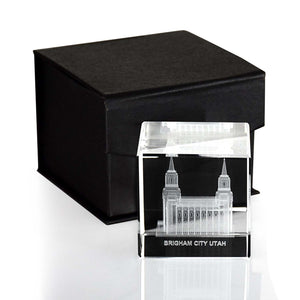 Brigham City Utah Temple Laser Engraved Crystal Cube