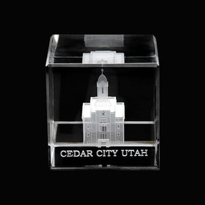 Cedar City Utah Temple Laser Engraved Crystal Cube