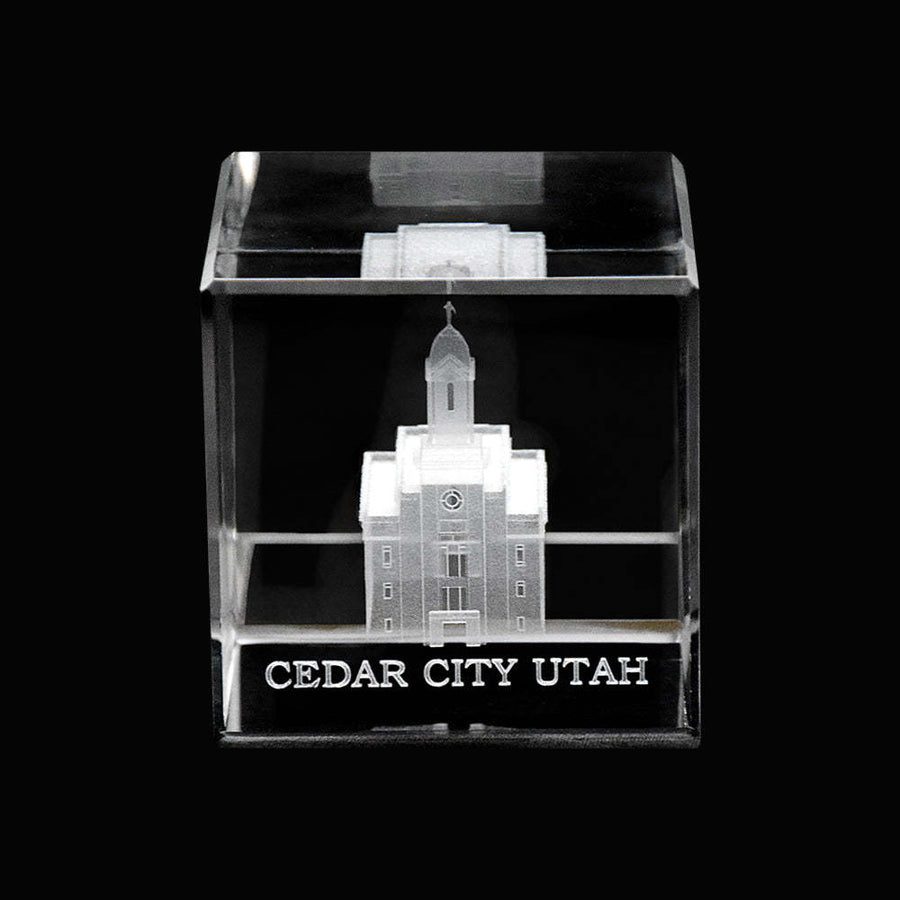 Cedar City Utah Temple Laser Engraved Crystal Cube
