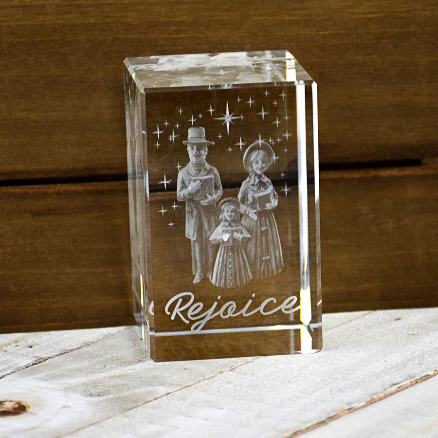 Christmas Carolers Laser Engraved Crystal Cube
