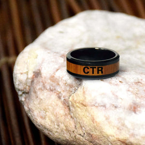CTR Men's Designer Frontier Ring - Ceramic with Wood Inlay