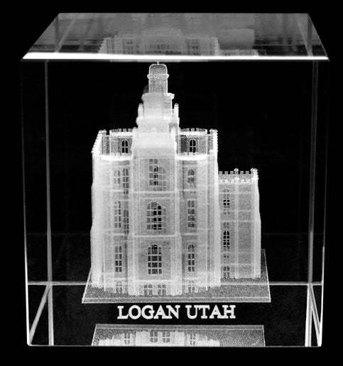 Logan Utah Temple Laser Engraved Crystal Cube