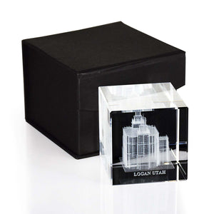 Logan Utah Temple Laser Engraved Crystal Cube
