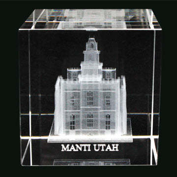 Manti Utah Temple Laser Engraved Crystal Cube