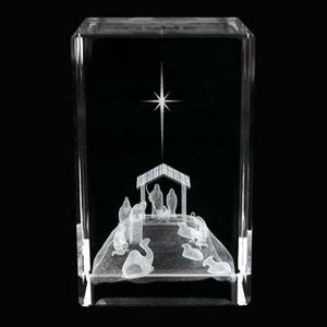 Nativity Scene Laser Engraved Crystal Cube