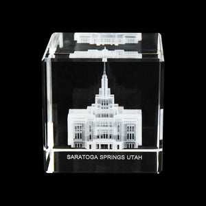 Saratoga Springs Utah Temple Laser Engraved Crystal Cube