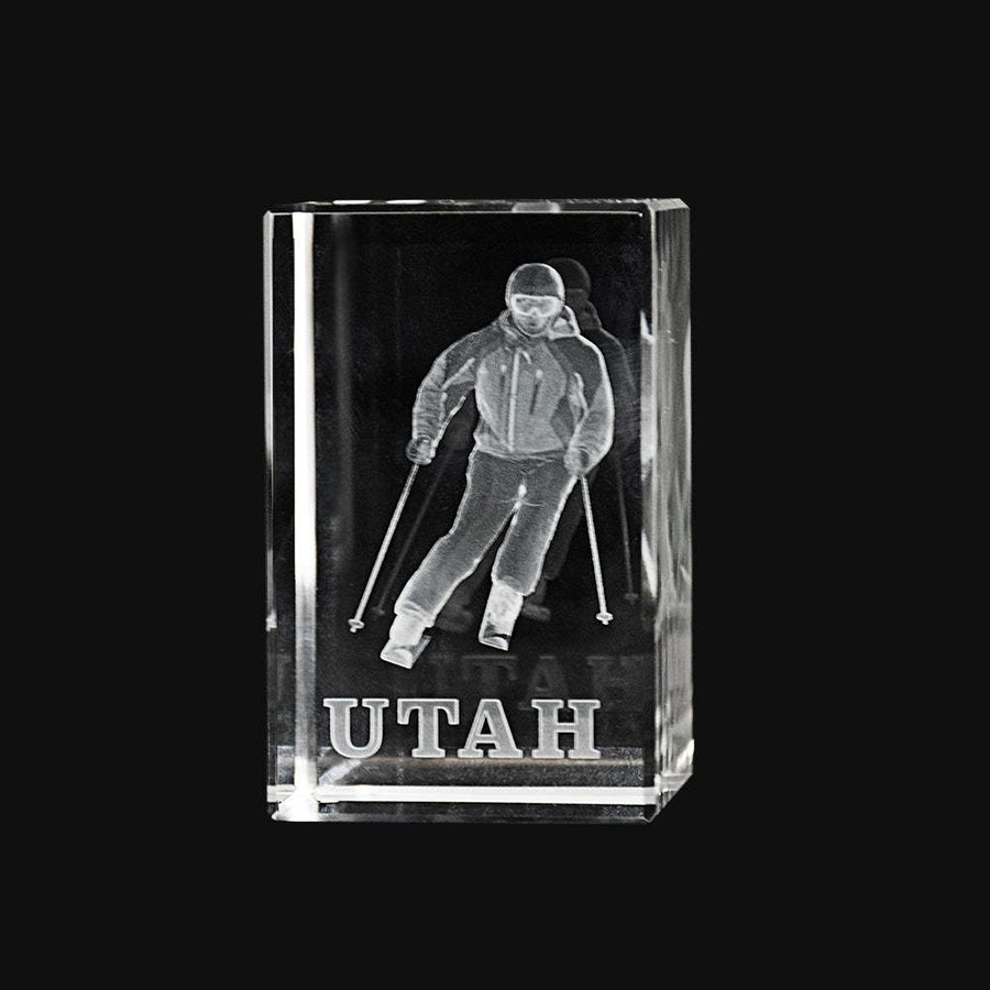 Utah Ski Laser Engraved Crystal Cube