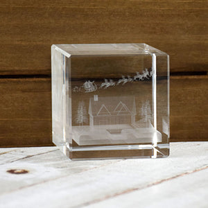 Up on the Housetop Laser Engraved Crystal Cube