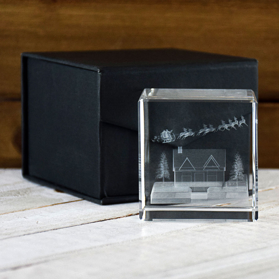 Up on the Housetop Laser Engraved Crystal Cube