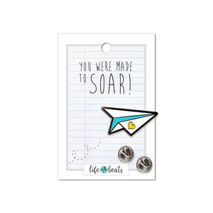 You were made to soar paper airplane enamel pin friendship inspirational gift