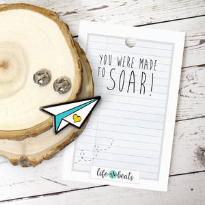 You were made to soar paper airplane enamel pin friendship inspirational gift