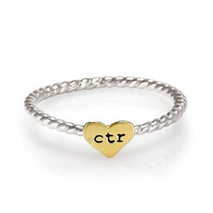 Heart Strings CTR ring dainty gold heart silver rope band choose the right perfect for latter-day saint baptism sister missionary gift - US 5