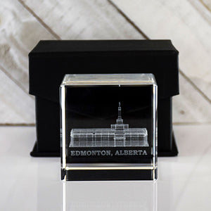 Edmonton Temple Laser Engraved Crystal Cube