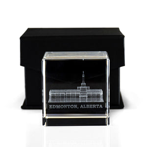 Edmonton Temple Laser Engraved Crystal Cube