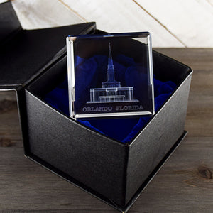 Orlando Temple Laser Engraved Crystal Cube