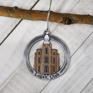 Logan Utah Temple Antique Silver With Colored Enamel Ornament by Ringmasters