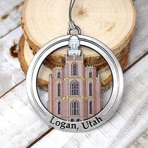Logan Utah Temple Antique Silver With Colored Enamel Ornament by Ringmasters