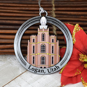 Logan Utah Temple Antique Silver With Colored Enamel Ornament by Ringmasters