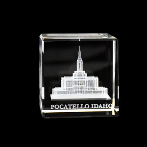 Pocatello Idaho Temple Laser Engraved Crystal Cube