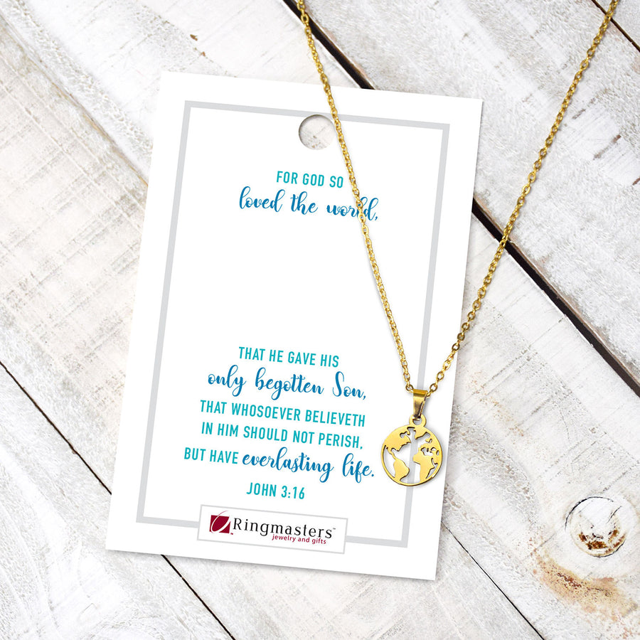 Ringmasters God Loves World Gold Colored Dainty Necklace