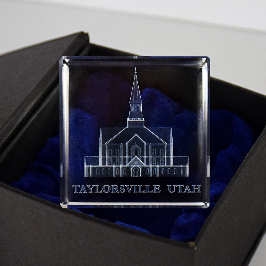 Ringmasters Taylorsville Utah Temple Laser Engraved Crystal Cube