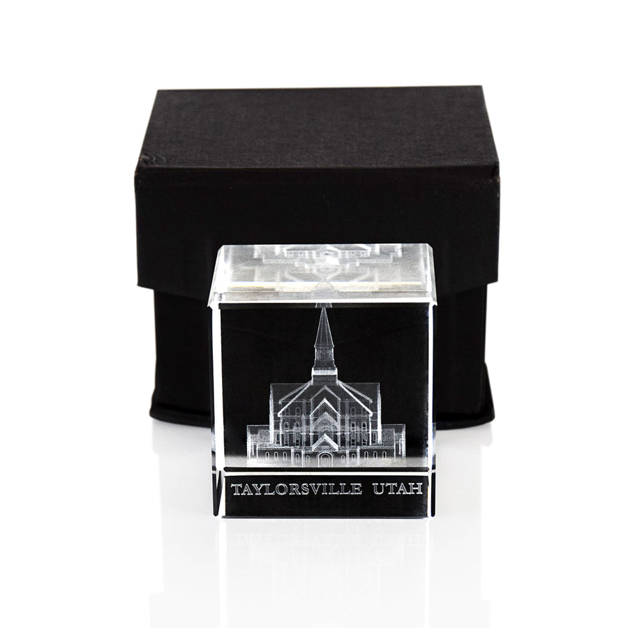 Ringmasters Taylorsville Utah Temple Laser Engraved Crystal Cube