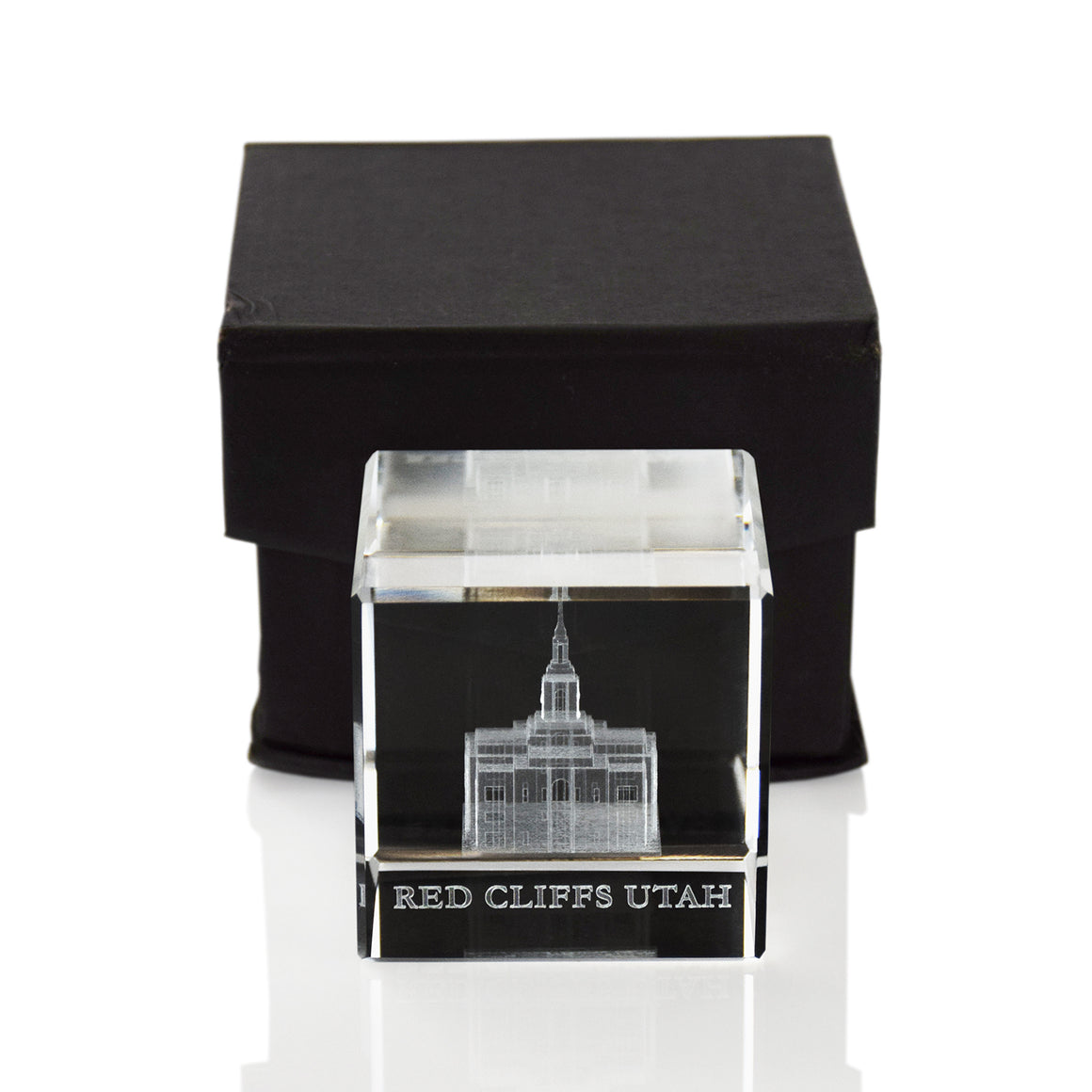 Ringmasters Red Cliffs Utah Temple Laser Engraved Crystal Cube