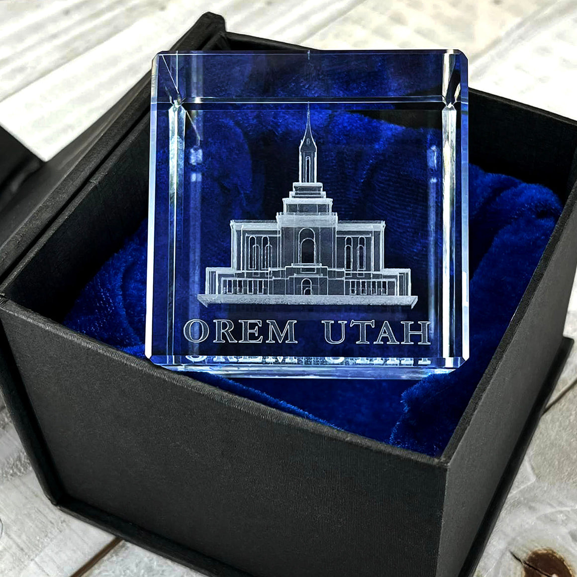 Ringmasters Orem Utah Temple Crystal Laser Engraved Crystal Cube