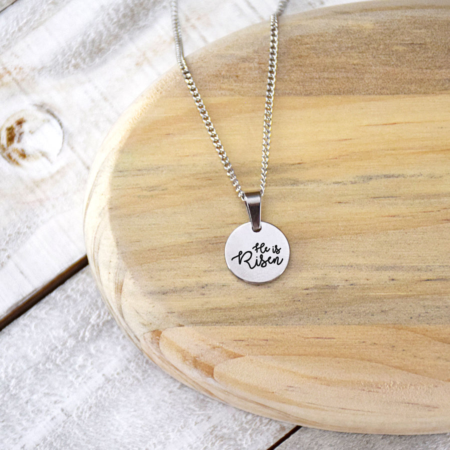 He is Risen - Silver Colored Dainty Necklace and Bookmark