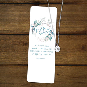 Ringmasters He is Risen Silver Colored Dainty Necklace and Bookmark