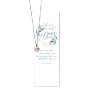 Ringmasters He is Risen Silver Colored Dainty Necklace and Bookmark