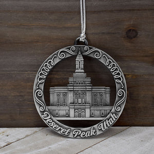 Deseret Peaks Utah Temple Antique Silver Ornament