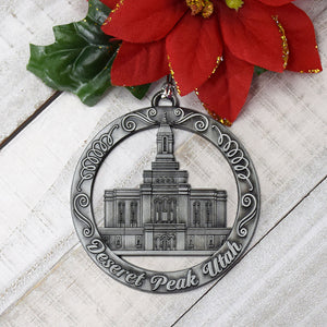 Deseret Peaks Utah Temple Antique Silver Ornament