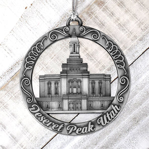 Deseret Peaks Utah Temple Antique Silver Ornament